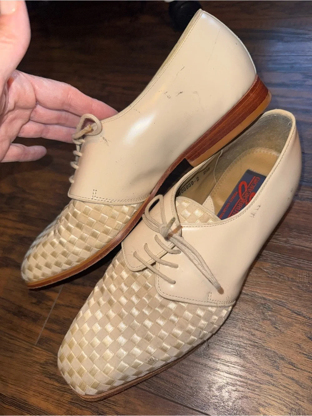 Giorgio Brutini Cream Woven Satin Lace-Up Oxfords
